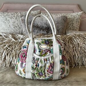 VERA BRADLEY Palm Beach Gardens Handbag White Paisley Floral Pink White Trimmed